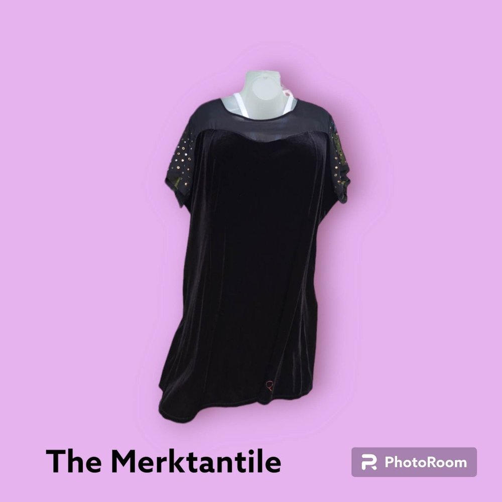 Simplybe Embellished Black Velvet Sheath Dress - Womens Plus Size 28